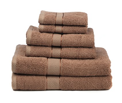 Premium Bamboo Cotton 6 Piece Towel Set (2 Bath Towels, 2 Hand Towels and 2 Washcloths) - Natural, Ultra Absorbent and Eco-Friendly (Mocha)