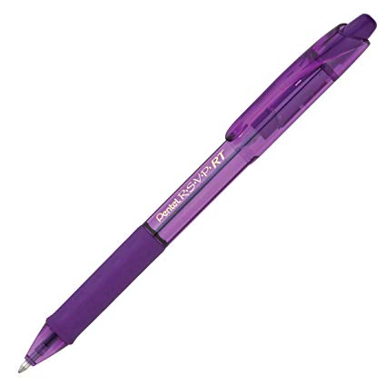 Pentel R.S.V.P. RT Colors New Retractable Ballpoint Pen, Medium Line, Barrel, Violet Ink, Box of 12 (BK93CRV-V)