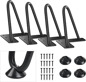 SMARTSTANDARD 5 Inch Heavy Duty Hairpin Furniture Legs, Metal Home DIY Projects for TV Stand, Sofa, Dresser with Rubber Floor Protectors Black 4PCS