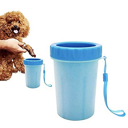 Etenli Pet Grooming Dog Paw Cleaner, Portable Premium Dogs Cleaning Brush Cup with Rope, Soft Silicone Cats Grooming Muddy Paws Cleaner Blue