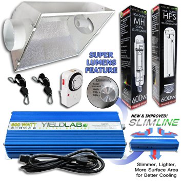 Yield Lab 600w HPS MH Air Cool Hood Reflector Grow Light Kit