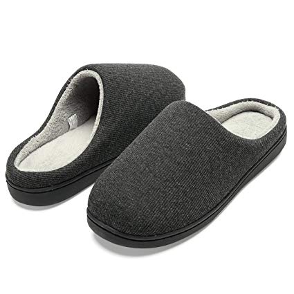 Mens Slippers Two-Tone Memory Foam Fuzzy Fluffy Slippers Anti-slip Comfort Cozy Bedroom House Slippers for Men