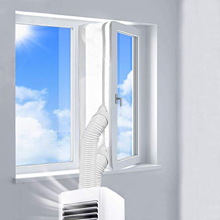 Window Seal for Portable Air Conditioner（400CM）, Airlock Window Seal Plate Cloth for Universal Mobile Air conditioning Unit and Tumble Dryer, Cloth Sealing Plate with Zip and Adhesive Fastener-No Need Drilling Holes