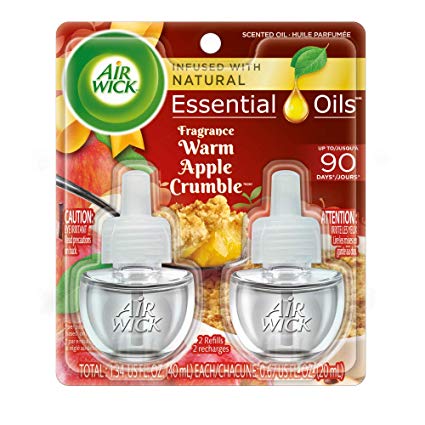 Air Wick plug in Scented Oil 2 Refills, Warm Apple Crumble, Fall scent, Fall spray, (2x0.67oz), Essential Oils, Air Freshener, Packaging May Vary