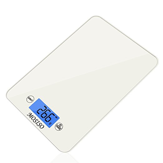 Mosiso - Ultra-Thin Touch Professional Digital Kitchen Scale (11 lbs Edition), Tempered Glass in Elegant White