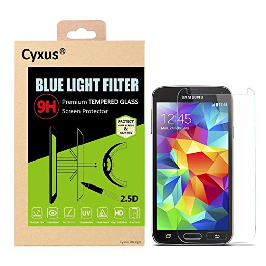 Cyxus High Defintion (HD) Clear Film Screen Protector for Samsung Galaxy S5 (Blue Light Filter Glass)