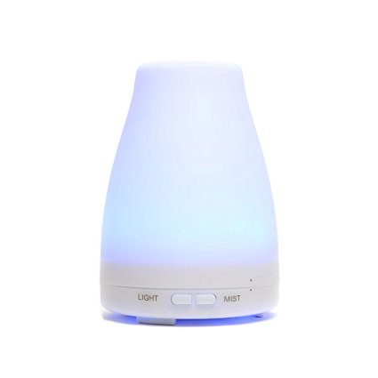Essential Oil Aromatherapy Diffuser - 100 ml Cool Mist Ultrasonic Humidifier with Adjustable Mist Mode, 7 Color LED Lights Changing, Waterless Auto Shut-off Portable for Home Office Spa Bedroom