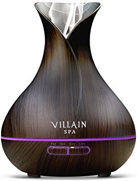 Villain SPA - Ultrasonic Aroma Essential Oil Diffuser - 400ml Wood Grain Cool Mist Humidifier with 7 Color Changing LED Lights, Mist Control, Auto OFF - 8 -12 Hrs Mist