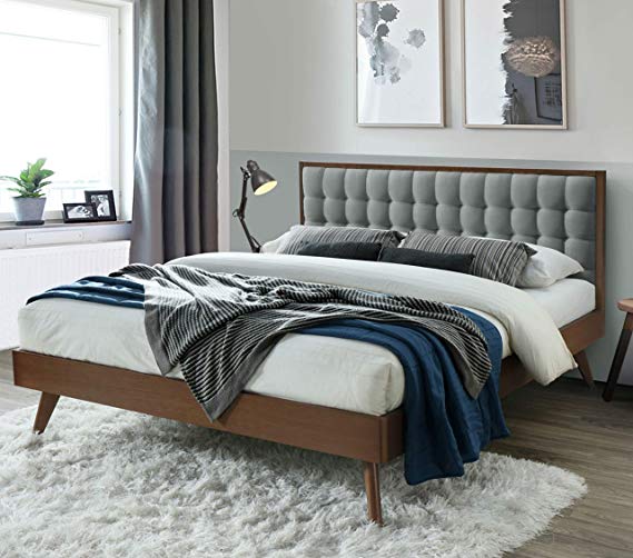 DG Casa 12050-Q-GRY Soloman Mid Century Modern Tufted Upholstered Platform Bed Frame, Queen Size in Gray Fabric