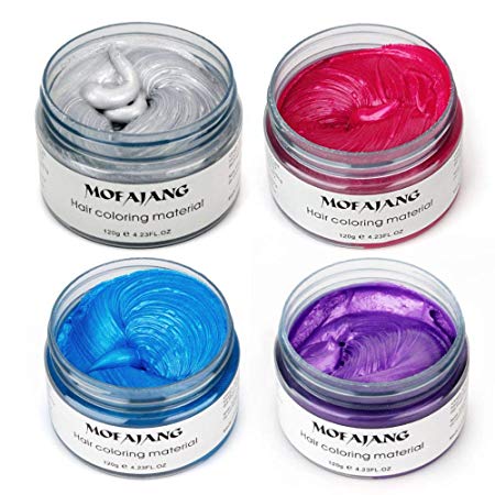 4 Colors Temporary Hair Dye Wax - 4 in 1 Sliver Blue Purple Red - Natural Matte Hairstyle for Party, Cosplay