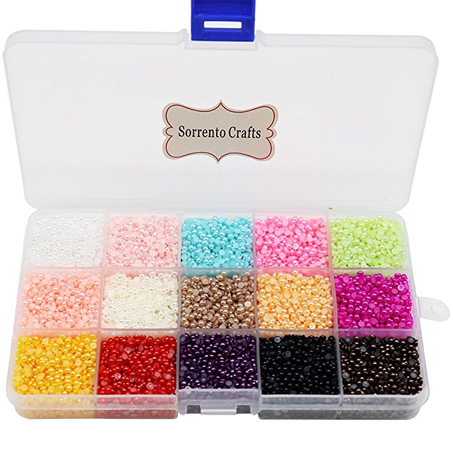 16000pcs 3mm Mixed 15 Colors Half Pearl Bead Flat Back Gem Plastic Box 1box