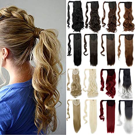 Lelinta 18" Wavy Curly Wrap Around Ponytail Extension for Woman Synthetic Hair Extension