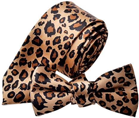 TopTie Unisex Leopard Spotted Print Black Skinny NeckTie & Bowtie Set