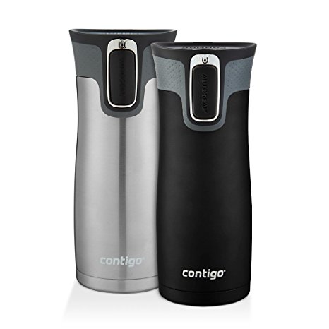 Contigo AUTOSEAL West Loop Vacuum Insulated Travel Mugs, 16oz, Matte Black/Stainless Steel, 2-Pack