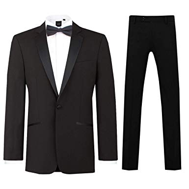 Dobell Mens Black 2 Piece Tuxedo Regular Fit Notch Lapel Evening Dinner Suit