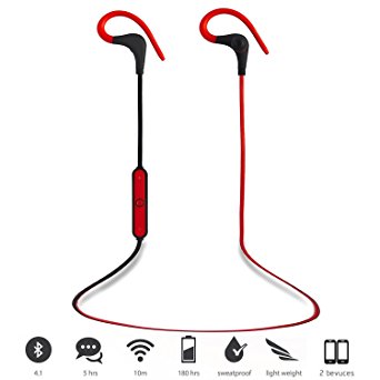 AIRWALKS Bluetooth Headphones V4.1 Wireless Stereo Headsets In-Ear Earphones Noise Cancelling Earbuds with Microphone for iPhone, Galaxy and iOS Android Smartphones (Red-Black)