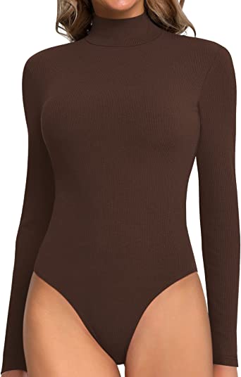 MANGOPOP Women Mock Turtle Neck Sleeveless Long Sleeve Ribbed Bodysuit Tank Tops for Going Out