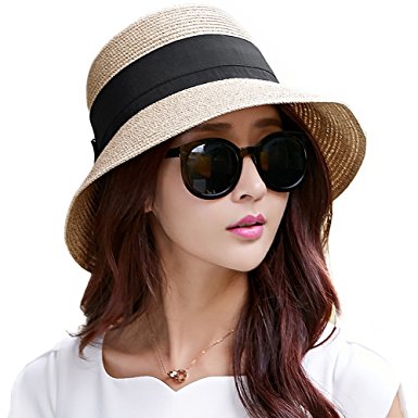 SIGGI Womens UPF50 Foldable Summer Sun Beach Straw Hats accessories Wide Brim