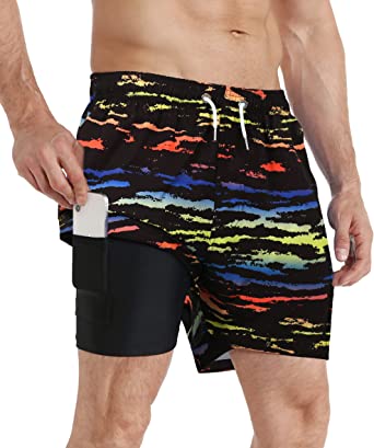 APTRO Men's Swim Trunks with Compression Liner Bathing Suit Quick Dry Swimsuit Beach Shorts
