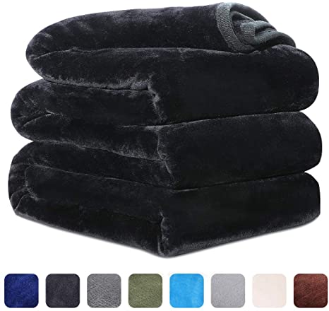 LEISURE TOWN Fleece Blanket Queen King Twin Throw Size Soft Summer Cooling Breathable Luxury Plush Travel Camping Blankets Lightweight for Sofa Couch Bed (Black, Queen (90" x 90"))