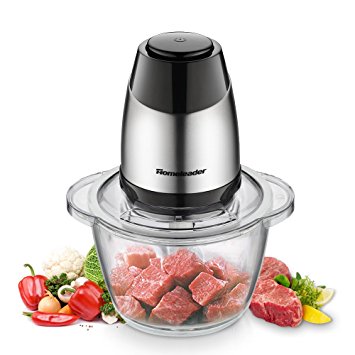 Homeleader Food Chopper, Meat Grinder, Electric Food Processor Blender Mincer for Meat, Vegetables, Fruits and Nuts with 1.2L Glass Bowl, Stainless Steel Motor Unit and 4 Sharp Blades, 350W