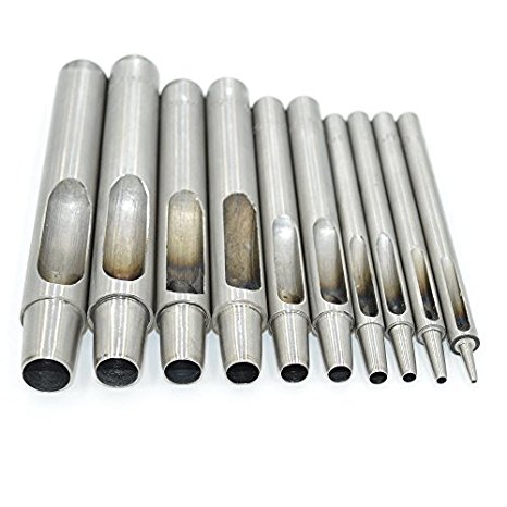 Aiskaer 10-piece Stainless Steel Hollow Leather Punch tools（1mm to10mm Punch tools set）