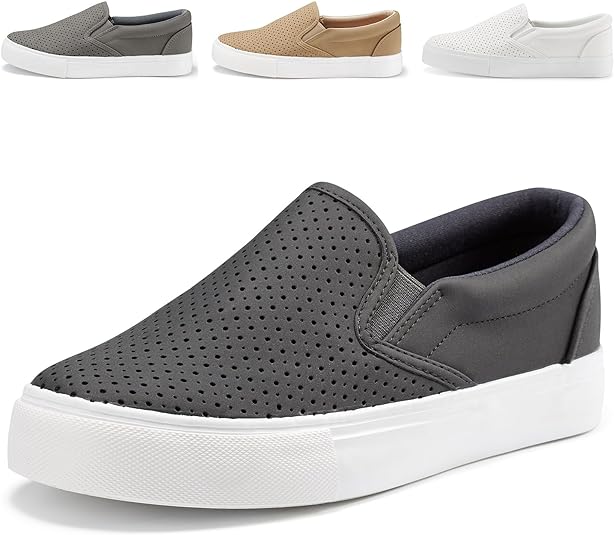 JENN ARDOR Women’s Fashion Sneakers Perforated Slip on Flats Comfortable Walking Casual Shoes