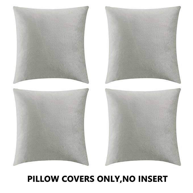 COMFORTLAND 20 x 20 Pillow Covers Decorative Pack of 4 Solid Soft Velvet Throw Pillow Cases Euro Accent Pillowcases Square Cushion Covers for Farmhouse Indoor Bedroom Sofa Couch Bed Kids,Beige White
