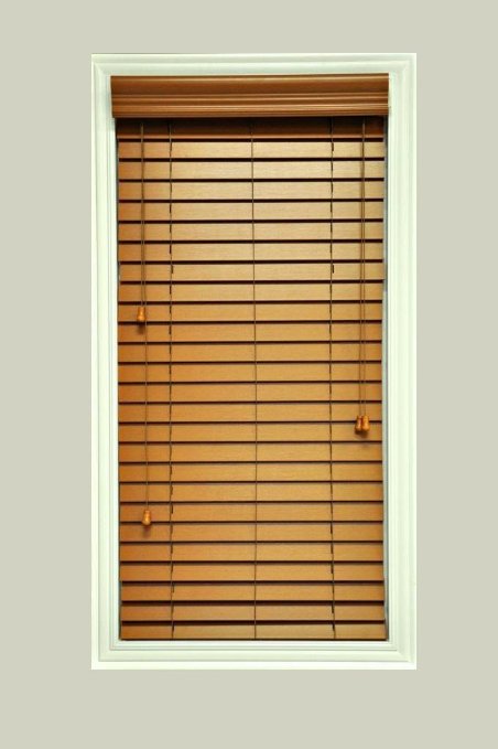 Custom-Made, Faux Wood Horizontal Window Blinds, 2" Slats, Golden Oak, Inside Mount