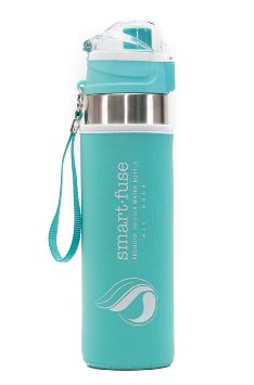 SmartFuse Sport Fruit Infuser Water Bottle - 24oz BPA Free Tritan Plastic - 3 Colors Black Teal Pink - Convenient Flip Top Lid with Lock - Leak Proof - Bottom Removable Infuser Attachment - Additional Top Filter