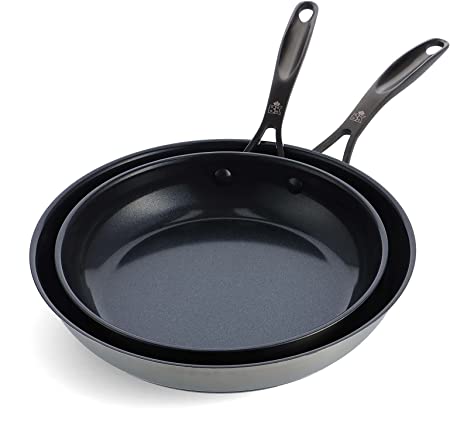 BK Ceramic Black, Ceramic Nonstick Induction 9.5" and 11" Nonstick Frying Pan Skillet Set, PFAS Free, Dishwasher Safe, Black
