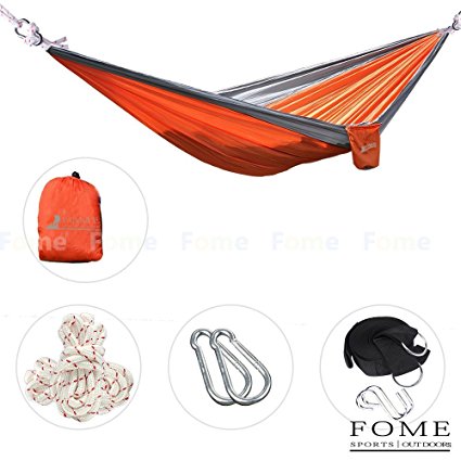 FOME SPORTS|OUTDOORS Parachute Fabric Hammocks Ultralight Camping Hammock Hanging Bed 108 x 57 inch 440lbs Capacity   Free Hammock Tree Hanging Adjustable Straps One Year Warranty