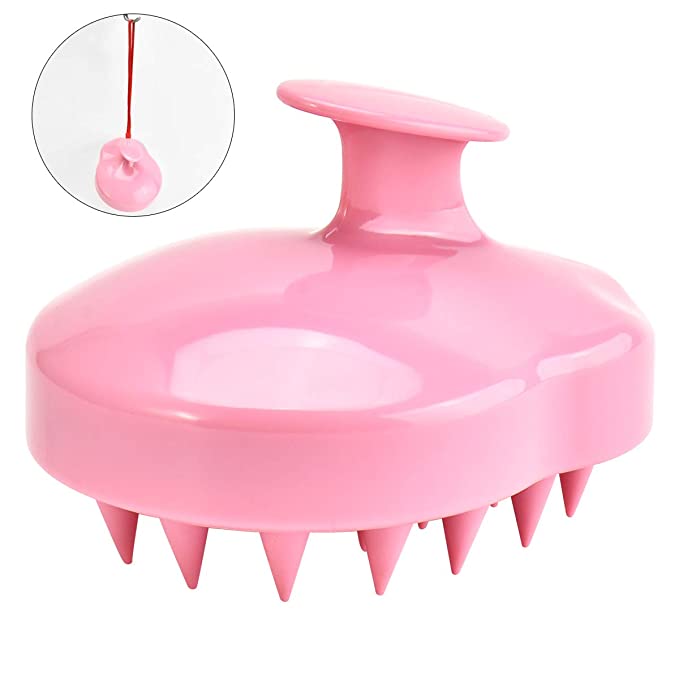 Hair Scalp Massager,Scalp Care Brush, Scalp Shampoo Brush with Soft Silicon Brush Head-Pink
