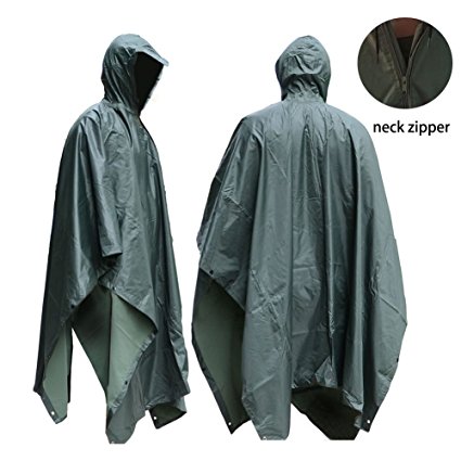JTENG Rain Poncho Waterproof RipStop Hooded PVC Camouflage Rain coat for Hunting Camping Military and use with Emergency Grommet Corners shelter use