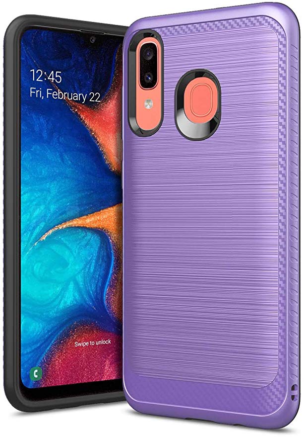 Galaxy A50 Case, Galaxy A20 Case, Aeska [Dual Layer] Heavy Duty Armor Hybrid Defender Shockproof Impact Rugged Protective Case Cover Compatible for Samsung Samsung Galaxy A50 / A20 (Purple)