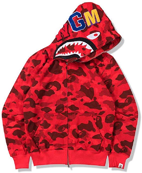 Hot Bathing Ape Bape Shark Jaw Camo Full Zipper Hoodie Men's Sweats Coat Jacket
