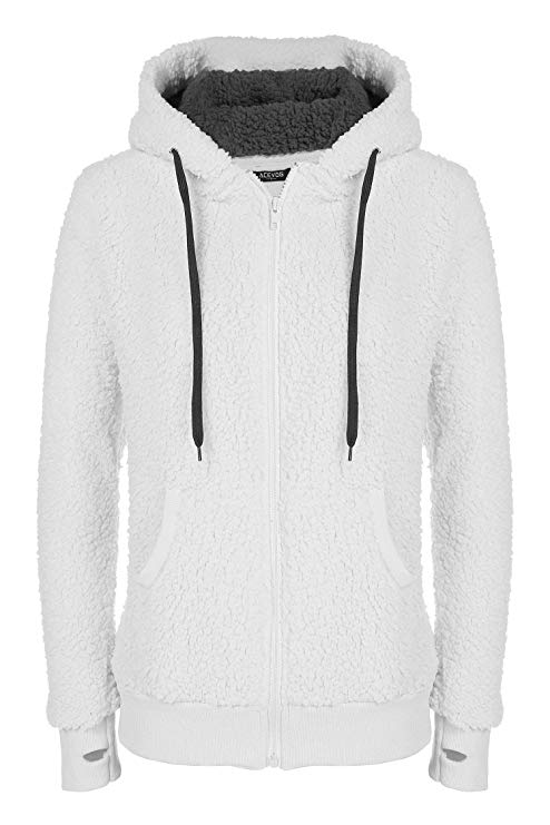 ACEVOG Ladies Womens Soft Teddy Sherpa Fleece Hooded Jumper Hoody Jacket Coat