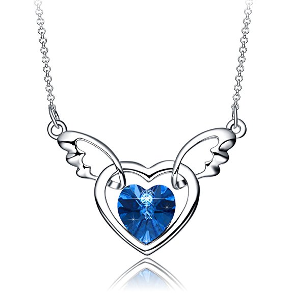 NEEMODA "Angel Wings" Austrian Crystal Heart Pendant Necklace Eco-friendly Vacuum White Gold Plating
