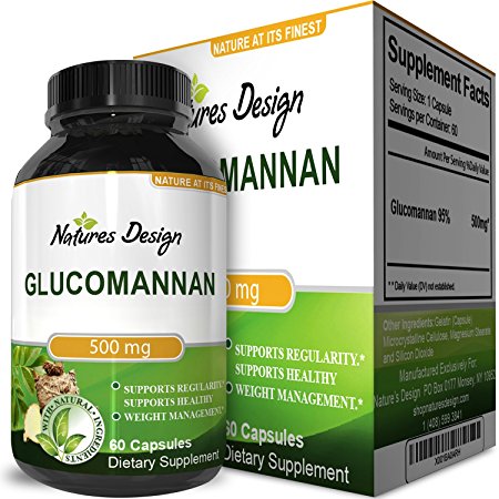 Premium Glucomannan Powder Fiber Weight Loss Supplement - Natural Constipation Relief - Appetite Suppressant Capsules - Colon   Blood Sugar   Cholesterol Support for Men & Women - By Natures Design