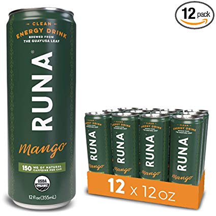 RUNA Organic Clean Energy Drink from the Guayusa Leaf, Mango, Naturally Sweetened, 12 Ounce (Pack of 12)