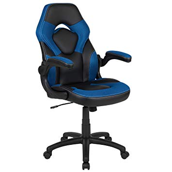 Flash Furniture X10 Gaming Chair Racing Office Ergonomic Computer PC Adjustable Swivel Chair with Flip-up Arms, Blue/Black LeatherSoft - CH-00095-BL-GG