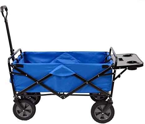 Mac Sports Collapsible Folding Outdoor Utility Wagon with Side Table - Blue