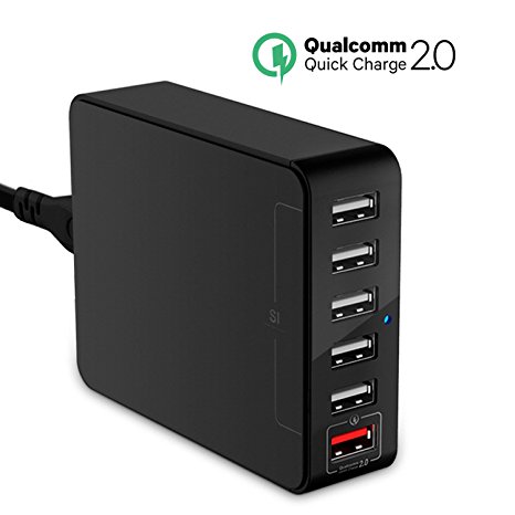 Quick Charge 2.0 Jelly Comb 6-Port USB Quick Charger Smart Desktop USB Power Adapter with SI Tech for iPhone 7, iPad Air, mini, Samsung Galaxy S7 / S6 / Edge / Plus, Note 5, LG G4 / G5, Nexus 6 & More