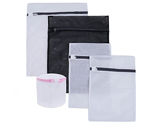 Vencer Delicates Laundry Wash Bag white and black Set of 5 (2 Medium & 2 Large Bags&1 Bra Bag)