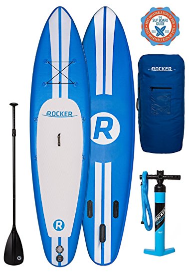 iRocker Triple Layer Military Grade PVC Inflatable Paddle Board with Backpack and Travel Paddle, 11-Feet X 6-Inch Thick, Blue