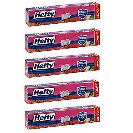 Hefty Onezip Slider Bags, Jumbo 2.5 Gallon Multi-purpose, 12 Count (Pack of 5) 60 Bags Total