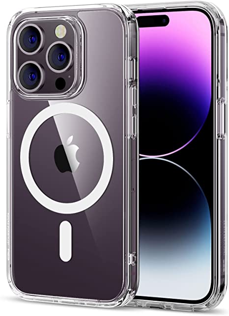 ESR Classic Hybrid Magnetic Case with HaloLock, Compatible with iPhone 14 Pro, Compatible with MagSafe, Shockproof Military-Grade Protection, Scratch-Resistant Back, Clear