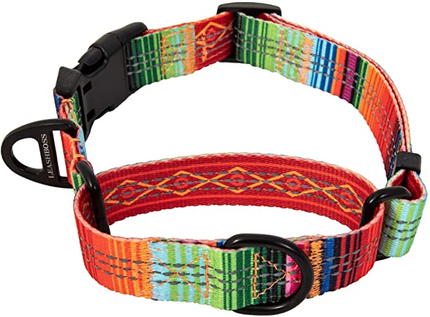 Leashboss Pattern Martingale Dog Collar, Reflective No-Pull Training Collar, Pattern Collection (Blanket Pattern - Medium 14.5-17" Neck x 1" Wide)