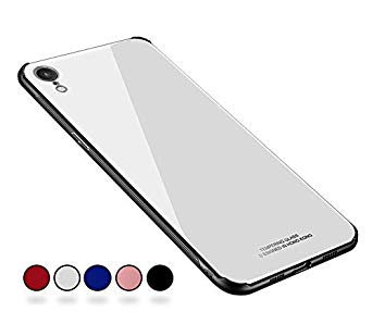 SUMart iPhoneXR Case Anti-Scratch Tempered Glass Back Cover TPU Frame Hybrid Shell Slim Case Anti-Drop (White, iPhone XR 6.1inch)