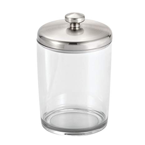 InterDesign Gina Canisters for Cosmetic Storage at Vanity or Bathroom Countertop - Pack of 3, Clear/Brushed Nickel